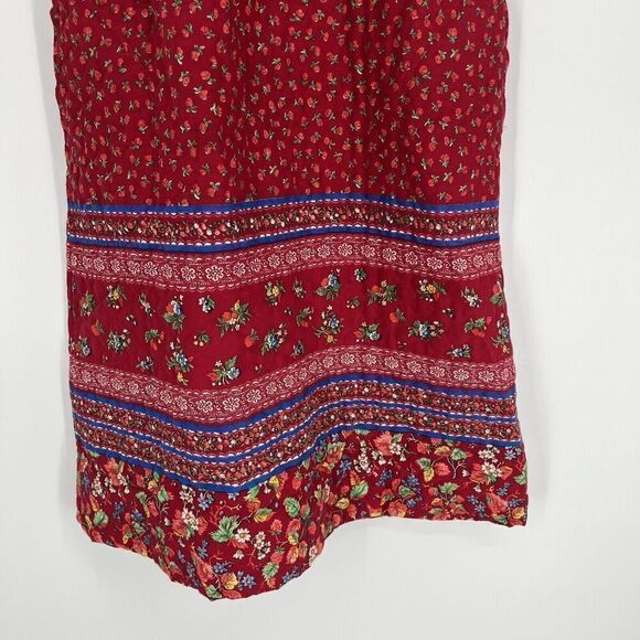 Lanz Dress Size 9/10 Womens Red Quilted Floral Vintage Cottagecore Prairie Midi - Picture 3 of 7